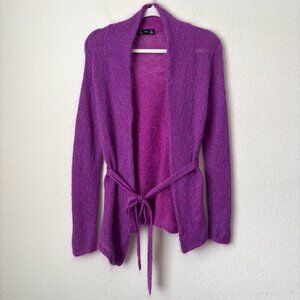 Zara Mohair Blend Chic Open Front Tie Cardigan Sweater